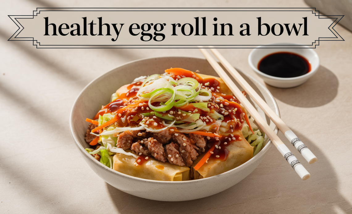 Healthy Egg Roll in a Bowl with colorful vegetables and ground turkey, served in a bowl.