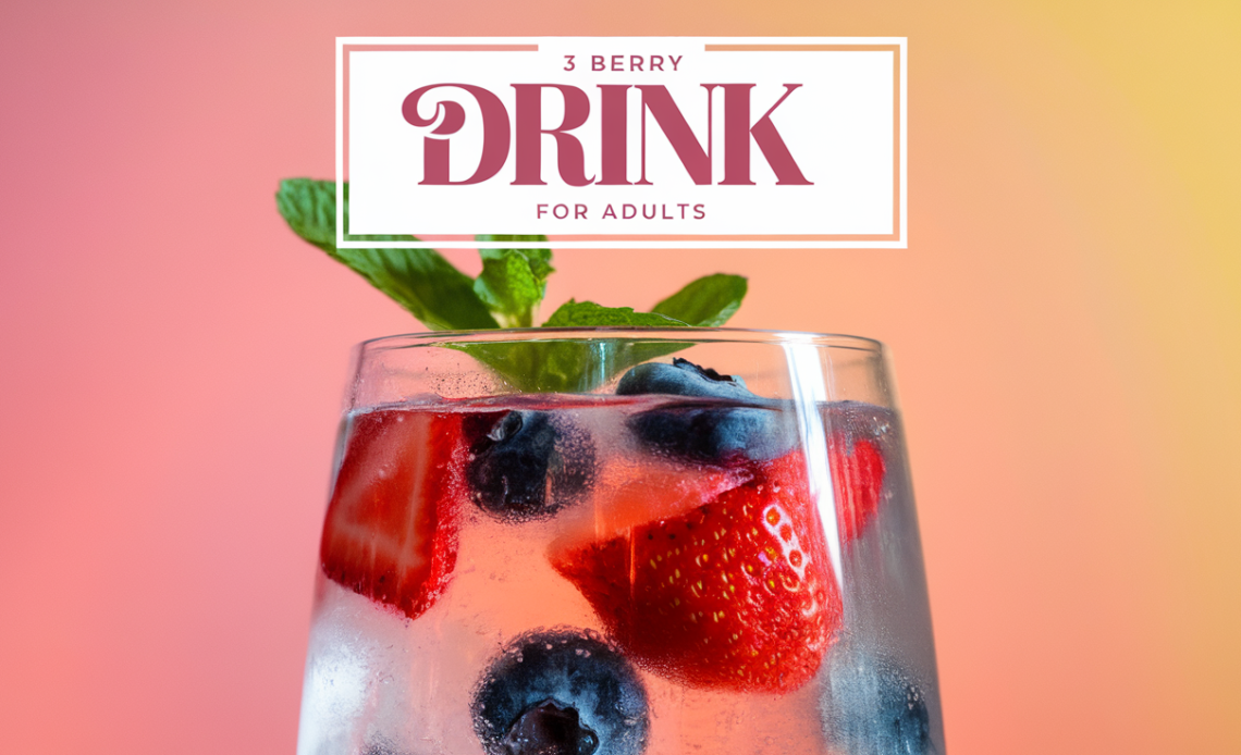 A refreshing selection of three berry drinks for adults, showcasing vibrant berry colors in stylish glasses.