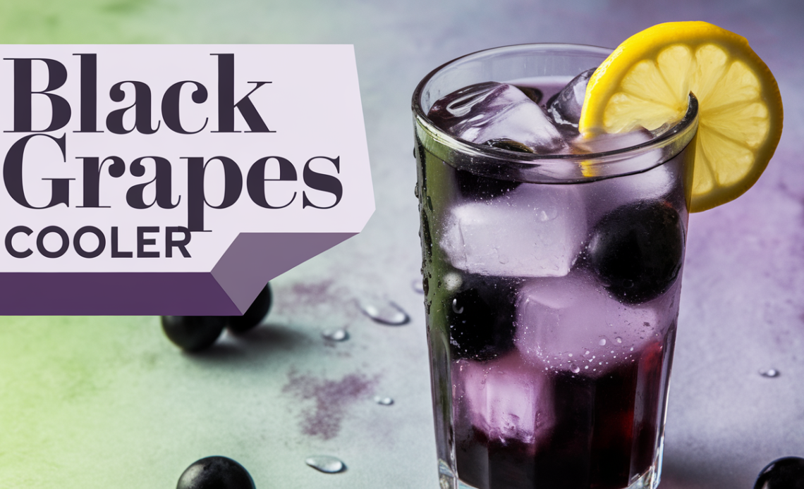 A refreshing glass of black grapes cooler served with ice and mint leaves, perfect for a summer drink.