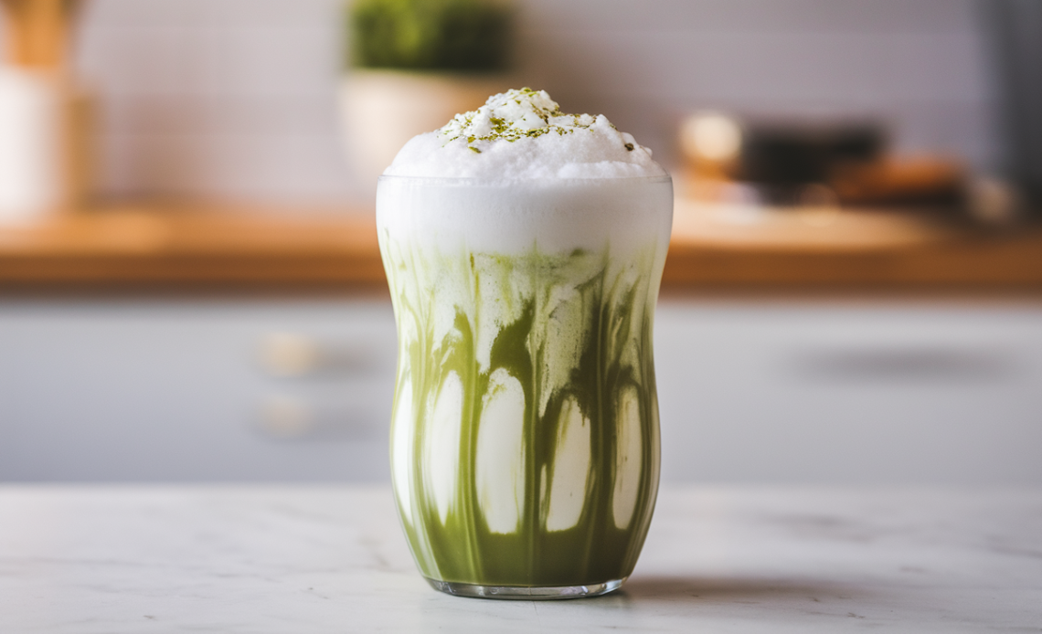 A creamy and vibrant green matcha coconut cloud dessert, topped with shredded coconut and a smooth, whipped texture.